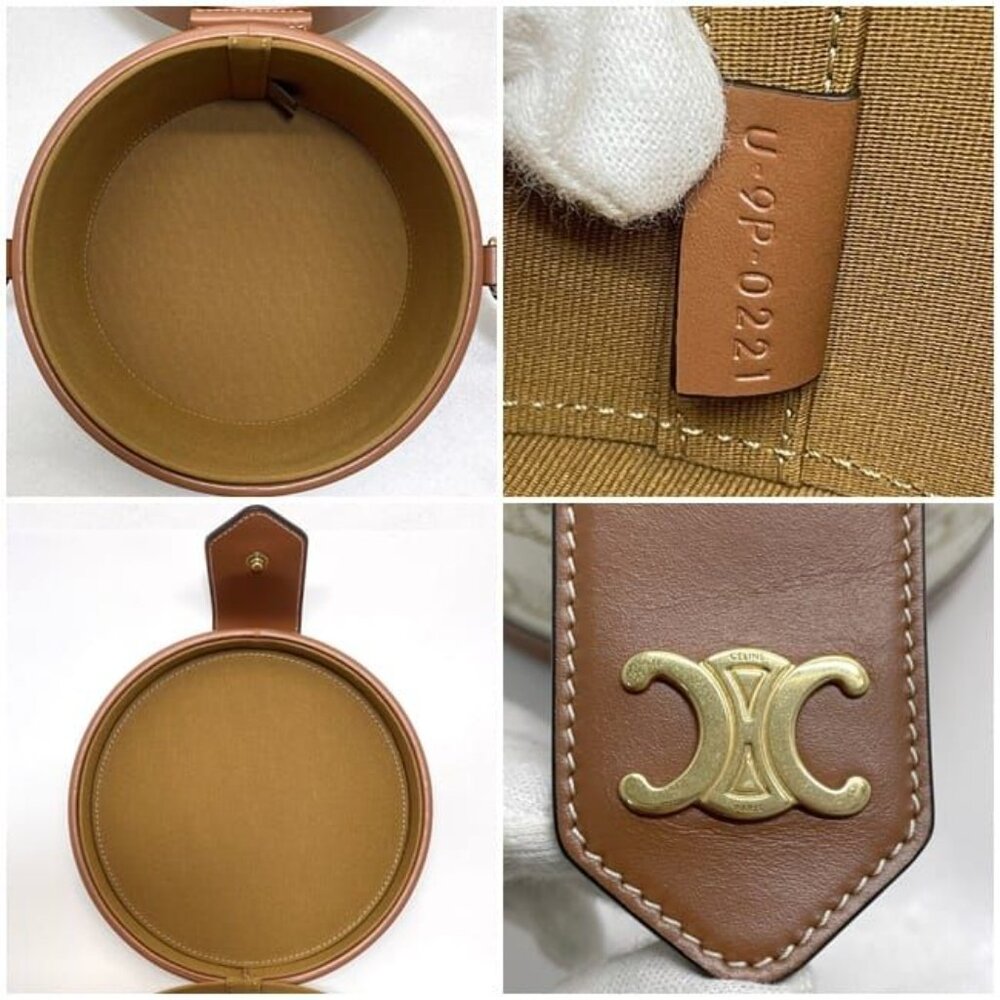 Celine Shoulder Bag Tambour White Brown Triomphe - Picture 10 of 10